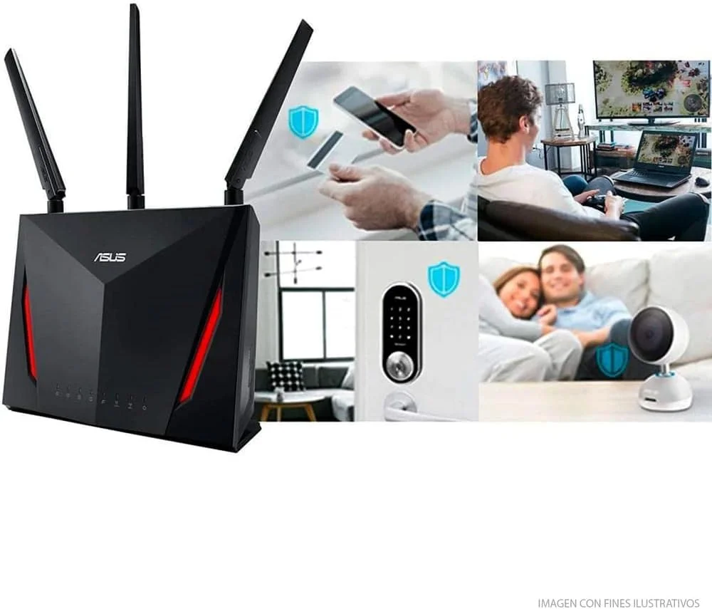 روتر گیمینگ وای فای ASUS AC2900 (RT-AC86U) - روتر اینترنت بی سیم گیگابیتی دو بانده، شتاب دهنده بازی WTFast، استریمینگ، سازگار با AiMesh، امنیت اینترنت مادام العمر روتر گیمینگ وای فای ASUS AC2900 (RT-AC86U) - روتر اینترنت بی سیم گیگابیتی دو بانده، شتاب دهنده بازی WTFast، استریمینگ، سازگار با AiMesh، امنیت اینترنت مادام العمر