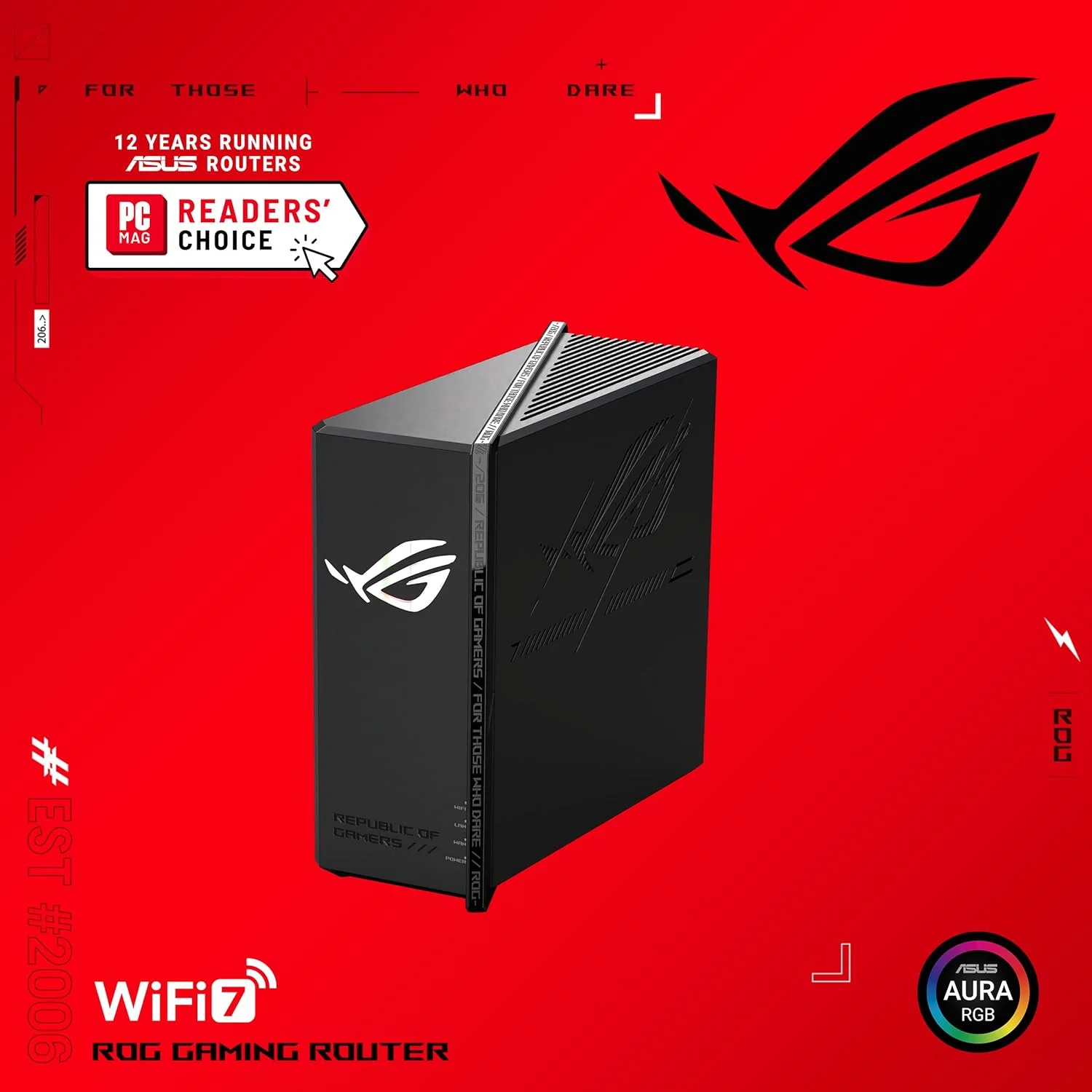 روتر گیمینگ سه بانده وای فای 7 ایسوس ROG Strix GS-BE18000 (پهنای باند 320 مگاهرتز، 4096-QAM، 8 پورت 2.5G، حالت بازی موبایل، Aura RGB، AiMesh، VPN، پوشش تا 300 متر مربع)