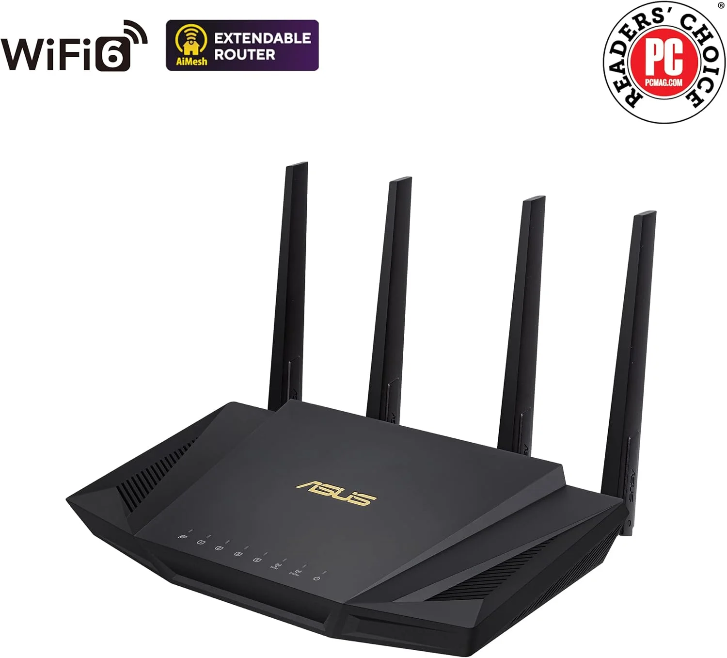 روتر ایسوس RT-AX58U AX3000 دو بانده وای فای 6 (802.11ax) با فناوری MU-MIMO و OFDMA، مشکی