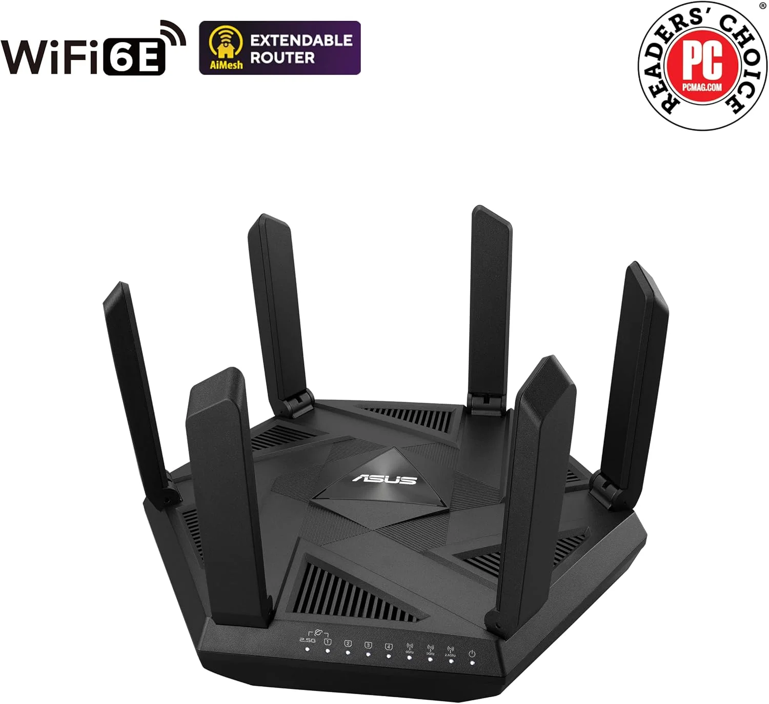روتر توسعهپذیر سه بانده ASUS RT-AXE7800 WiFi 6E، باند 6 گیگاهرتز، پورت 2.5G، امنیت شبکه، Instant Guard، کنترل والدین پیشرفته، VPN داخلی، سازگار با AiMesh، خانه هوشمند، SMB روتر توسعهپذیر سه بانده ASUS RT-AXE7800 WiFi 6E، باند 6 گیگاهرتز، پورت 2.5G، امنیت شبکه، Instant Guard، کنترل والدین پیشرفته، VPN داخلی، سازگار با AiMesh، خانه هوشمند، SMB