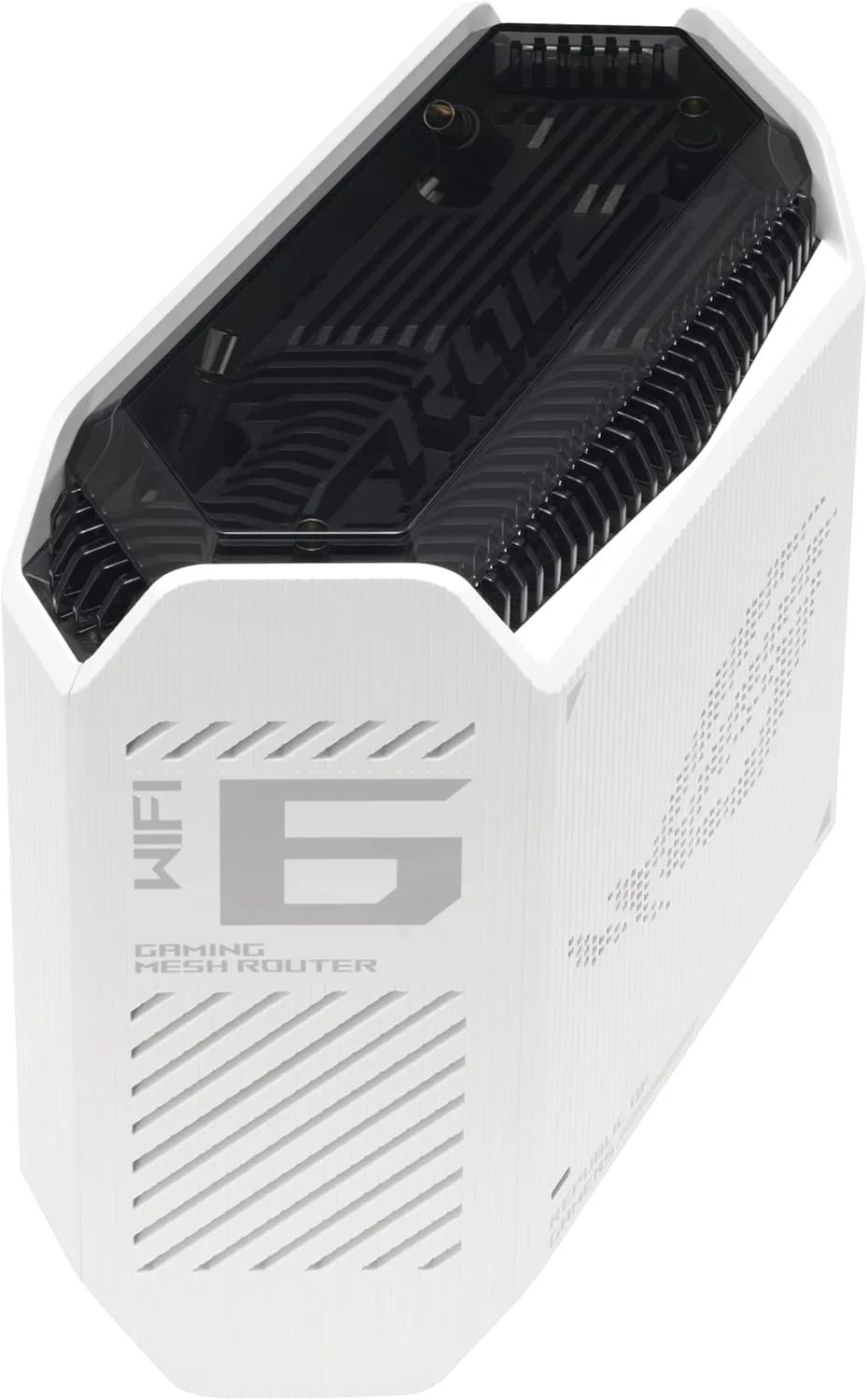 روتر گیمینگ سه بانده وای فای 6 ایسوس ROG Rapture GT6 (تک پک)، پوشش دهی تا 270 متر مربع، پورت 2.5 گیگابیتی، شتاب دهی سه سطحی بازی، UNII 4، امنیت اینترنتی مادام العمر، سفید مهتابی
