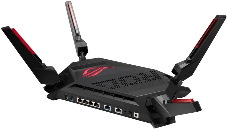 روتر گیمینگ دو بانده ASUS ROG Rapture GT-AX6000 WiFi 6، دارای دو پورت 2.5G، شتاب دهنده سه سطحی بازی، Aura RGB، سازگار با AiMesh - مشکی