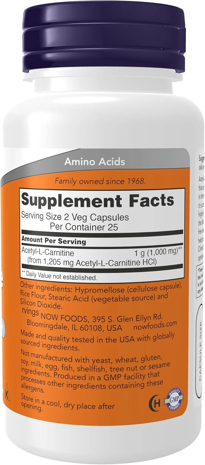 Now Supplements, Acetyl-L Carnitine 500 mg, Amino Acid, 50 Veg Capsules Now Supplements, Acetyl-L Carnitine 500 mg, Amino Acid, 50 Veg Capsules