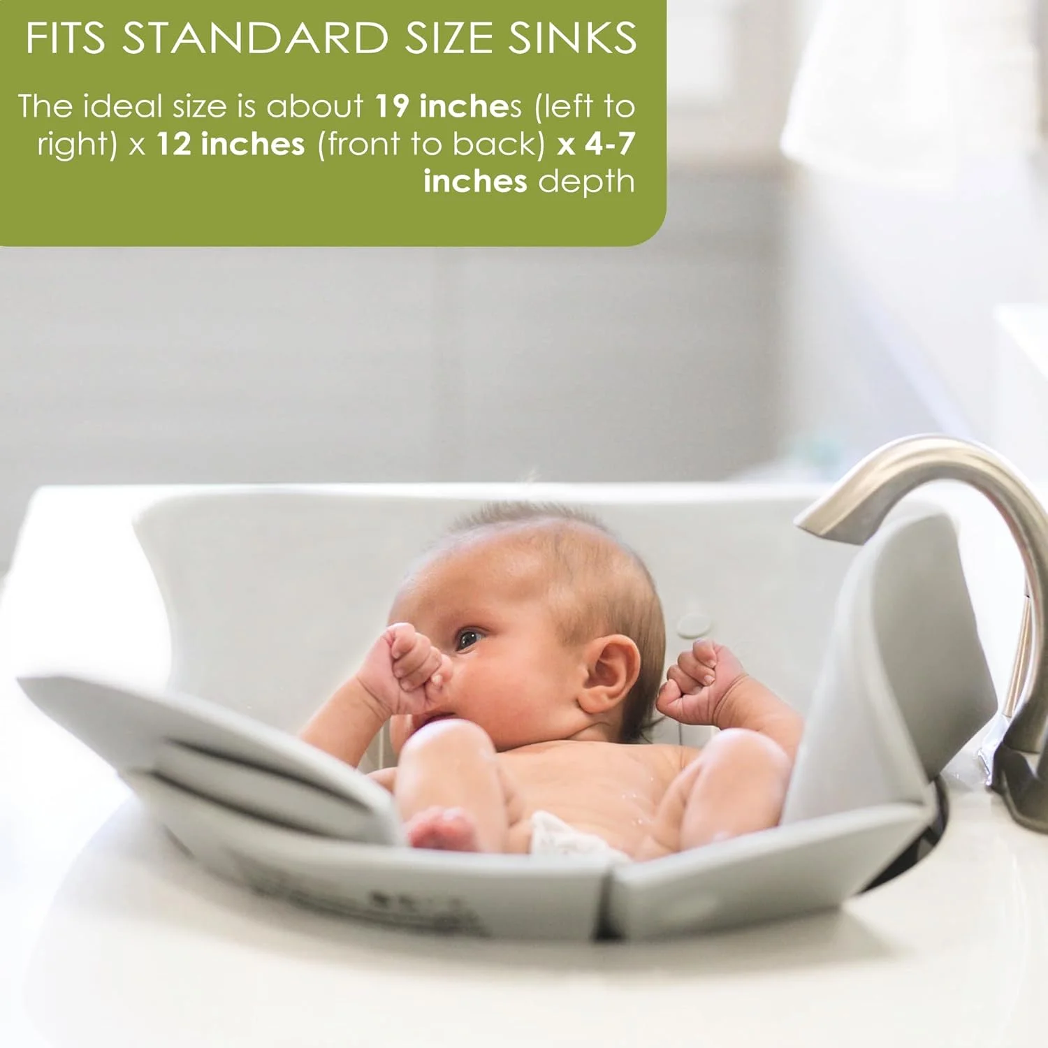 وان حمام نوزاد پوج - وان حمام نرم و تاشو - مناسب حمام نوزاد تازه متولد شده، کودک، 0-6 ماه، حمام نوزاد در سینک، فاقد BPA، فاقد PVC - خاکستری