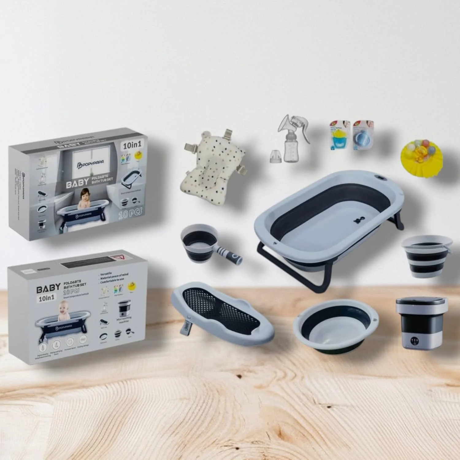 ست وان حمام تاشو کودک 10 در 1 POPYPAPA، با نمایشگر دما، مینی ماشین لباسشویی، چند رنگ (خاکستری) ست وان حمام تاشو کودک 10 در 1 POPYPAPA، با نمایشگر دما، مینی ماشین لباسشویی، چند رنگ (خاکستری)