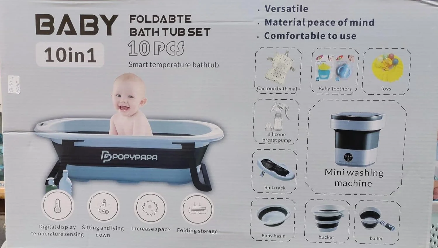 ست وان حمام تاشو کودک 10 در 1 POPYPAPA، با نمایشگر دما، مینی ماشین لباسشویی، چند رنگ (خاکستری) ست وان حمام تاشو کودک 10 در 1 POPYPAPA، با نمایشگر دما، مینی ماشین لباسشویی، چند رنگ (خاکستری)