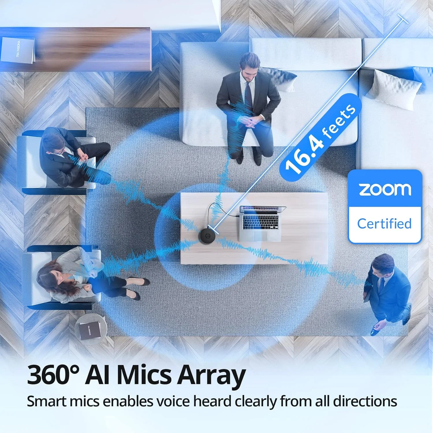 اسپیکرفون USB ایمیت مدل M1A دارای میکروفون های هوش مصنوعی با گواهینامه Zoom، دریافت صدای 360 درجه، اتصال Plug&Play از طریق USB Type C-A، اسپیکرهای کامپیوتر با میکروفون، قطع سریع صدا، کاهش نویز و حذف اکو مناسب برای 5-8 نفر برای Zoom Teams