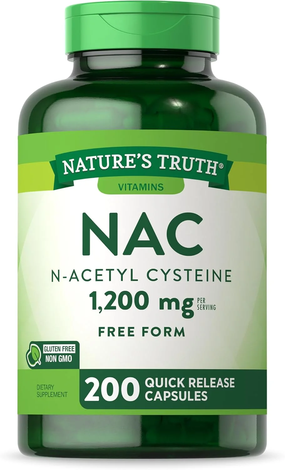 مکمل ان-استیل سیستئین Nature's Truth | ان-استیل سیستئین | 1200 میلی گرم | 200 کپسول | آمینو اسید فرم آزاد | مکمل غیر GMO و بدون گلوتن