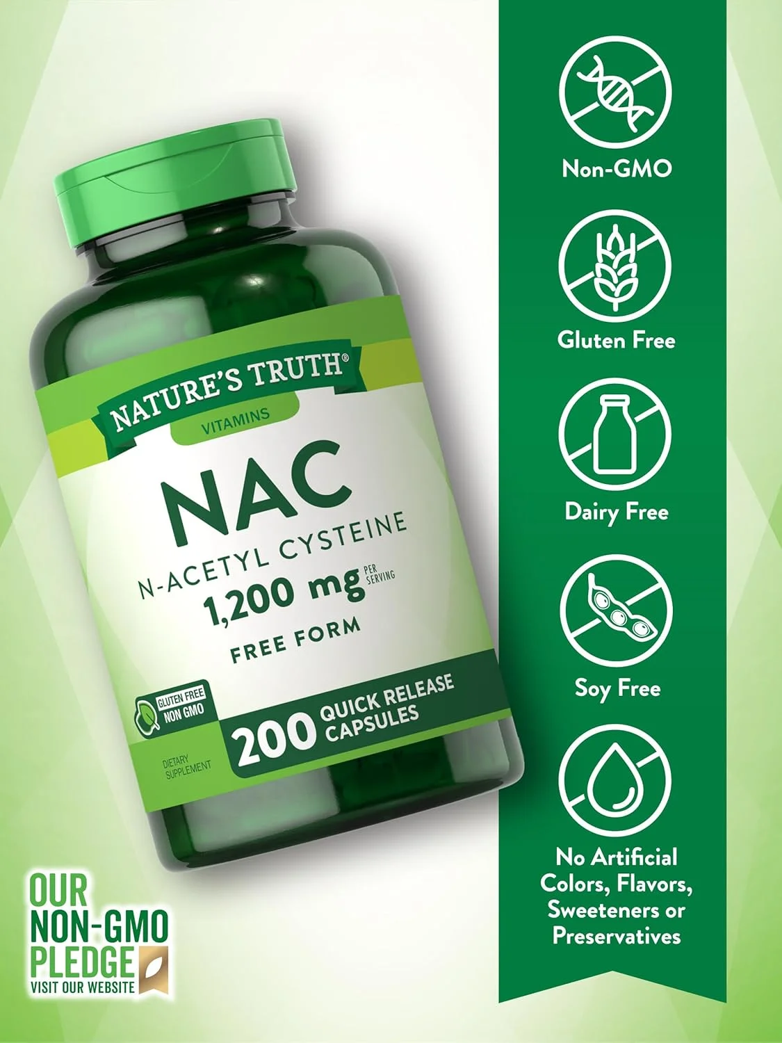 مکمل ان-استیل سیستئین Nature's Truth | NAC | 1200 میلی گرم | 200 کپسول | آمینو اسید فرم آزاد | مکمل غیر تراریخته و بدون گلوتن مکمل ان-استیل سیستئین Nature's Truth | NAC | 1200 میلی گرم | 200 کپسول | آمینو اسید فرم آزاد | مکمل غیر تراریخته و بدون گلوتن