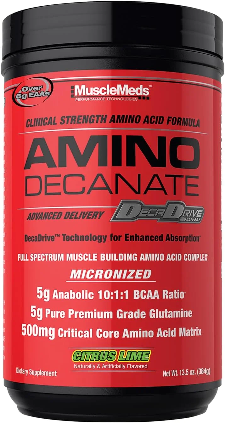نوشیدنی حین و بعد تمرین MuscleMeds Amino DECANATE، کمپلکس کامل آمینو اسید، لوسین، ریکاوری عضلات، 30 سروینگ (مرکبات لیمویی)