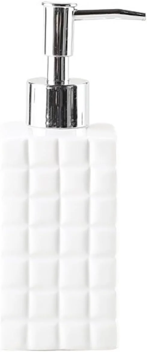 ظرف صابون مایع سفید، بطری پمپ لوسیون سرامیکی با روکش شبکه ای مربعی تصفیه شده و قدیمی، دکوراسیون منزل برای حمام یا آشپزخانه (300 میلی لیتر) حمام ظرف صابون مایع سفید، بطری پمپ لوسیون سرامیکی با روکش شبکه ای مربعی تصفیه شده و قدیمی، دکوراسیون منزل برای حمام یا آشپزخانه (300 میلی لیتر) حمام