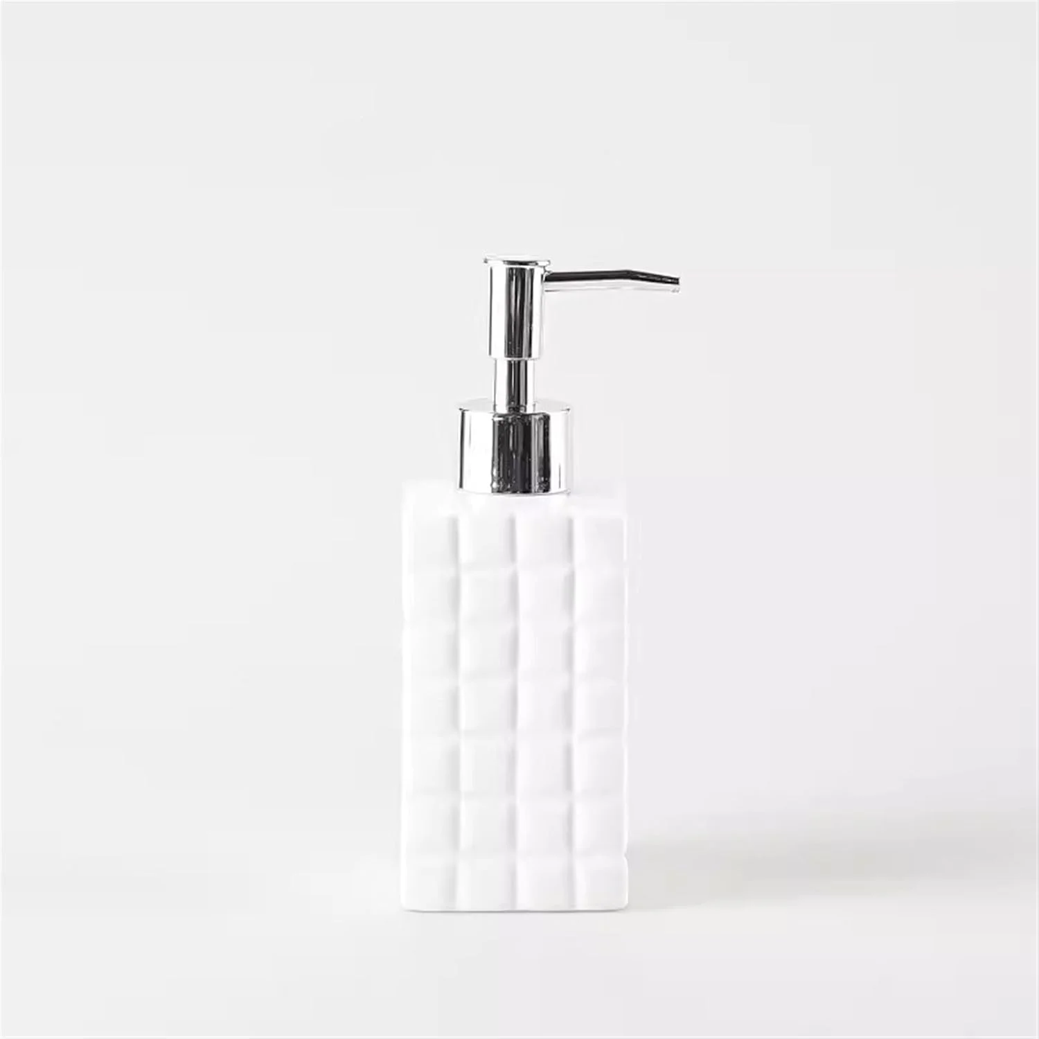 ظرف صابون مایع سفید، بطری پمپ لوسیون سرامیکی با روکش شبکه ای مربعی تصفیه شده و قدیمی، دکوراسیون منزل برای حمام یا آشپزخانه (300 میلی لیتر) حمام ظرف صابون مایع سفید، بطری پمپ لوسیون سرامیکی با روکش شبکه ای مربعی تصفیه شده و قدیمی، دکوراسیون منزل برای حمام یا آشپزخانه (300 میلی لیتر) حمام
