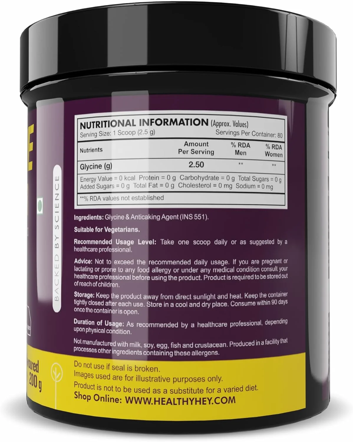 پودر گلیسین ورزشی HealthyHey - مکمل اسید آمینه - پشتیبانی از سلامت عضلات - 200 گرم - 80 سروینگ پودر گلیسین ورزشی HealthyHey - مکمل اسید آمینه - پشتیبانی از سلامت عضلات - 200 گرم - 80 سروینگ
