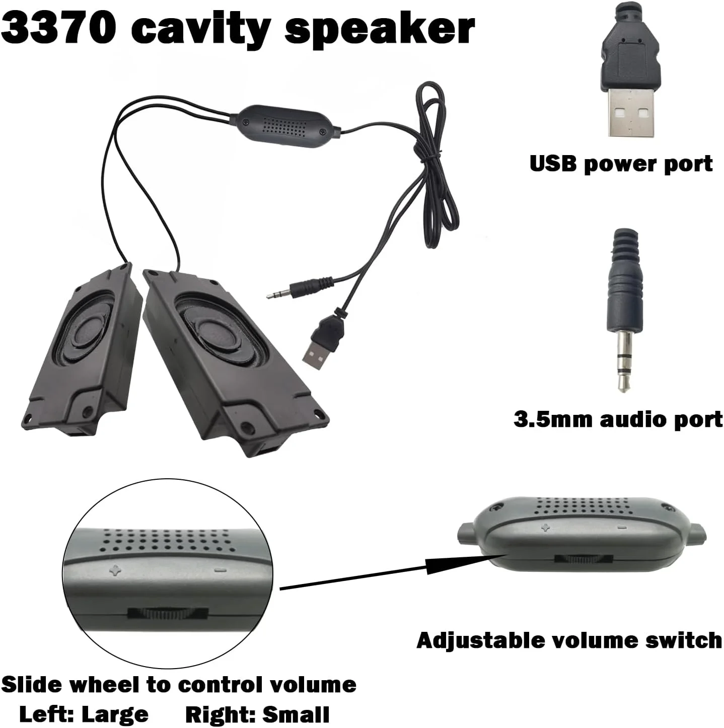 اسپیکر مینی CTRICALVER، 3 وات 8 اهم، پورت USB 5 ولت، پورت صوتی 3.5 میلی‌متری، طول کابل 1.5 متر، ساب ووفر 3 وات، مناسب برای کامپیوتر، سیستم صوتی خودرو، تجهیزات تلویزیون و سایر دستگاه‌های الکترونیکی