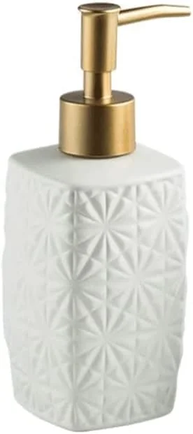 ظرف صابون مایع 310 میلی لیتر طرح برجسته سرامیکی، بطری لوسیون حمام، ظرف لوسیون زیبا - طرح گل سفید