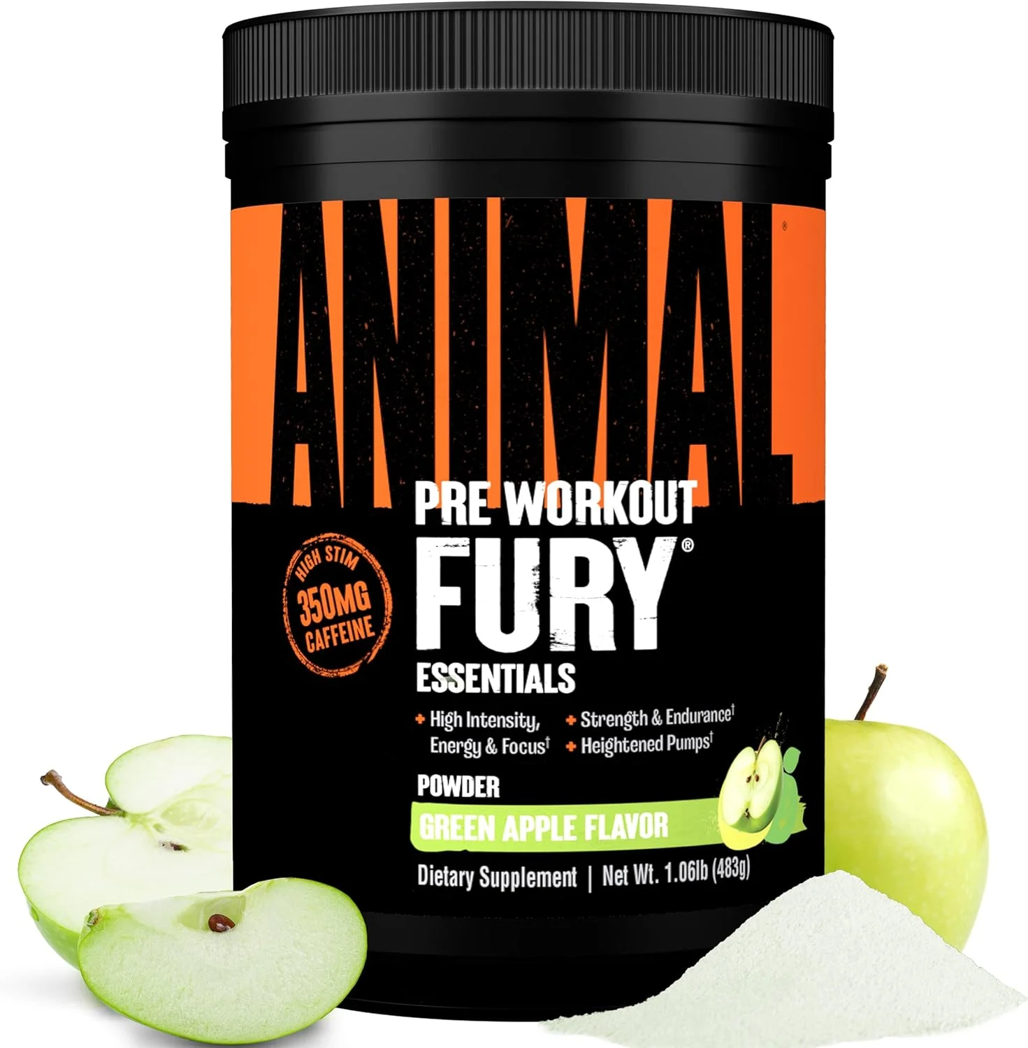 پودر مکمل قبل از تمرین Animal Fury برای انرژی و تمرکز، 5 گرم BCAA، 350 میلی گرم کافئین، نیتریک اکسید بدون کراتین، محرک قوی برای بدنسازان، 30 سروینگ، سیب سبز، 49. 17 اونس