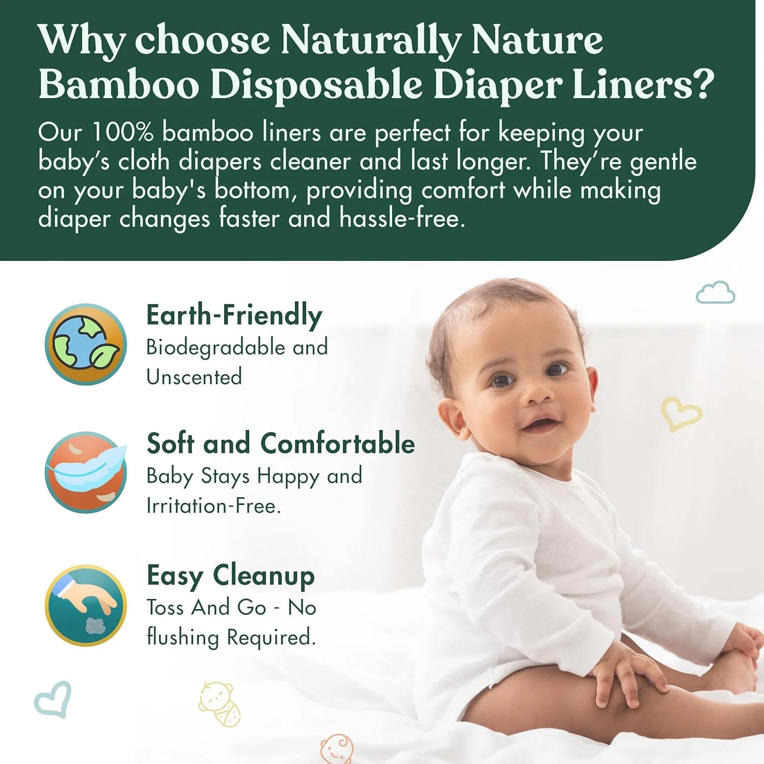 پدهای پوشک یکبار مصرف بامبو Naturally Natures (2 بسته) 200 برگی، ملایم و نرم، بدون کلر و رنگ، بدون عطر، درج های زیست تخریب پذیر (مجموعه 2 عددی) 200 پد