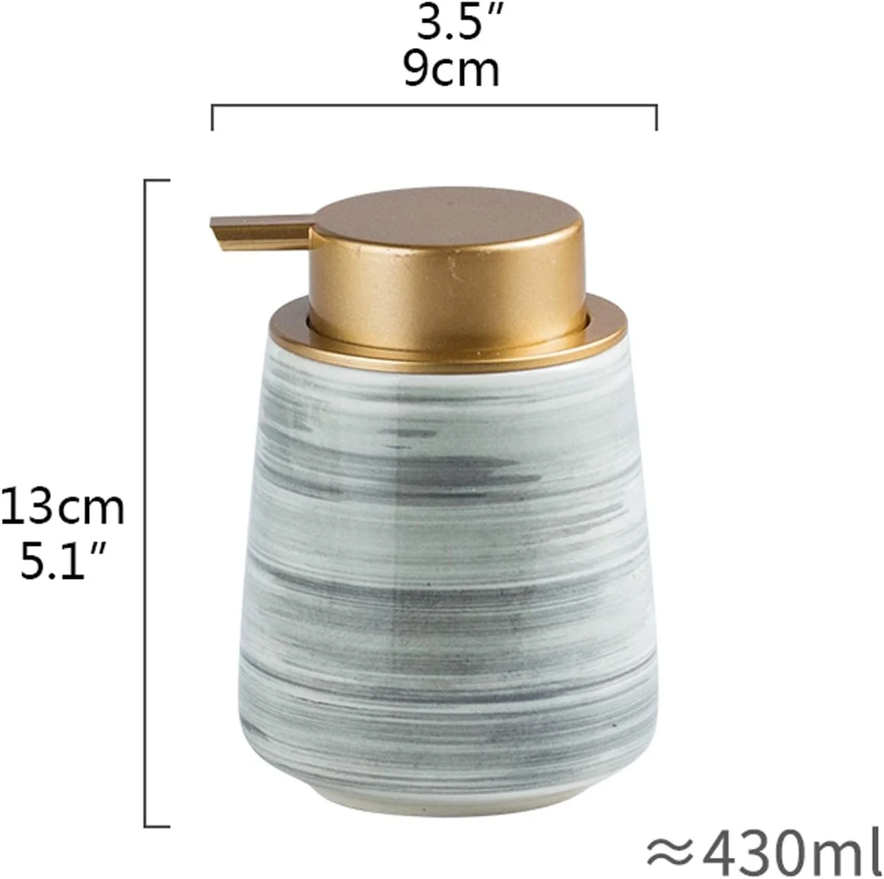 ظرف صابون 430 میلی لیتری سرامیکی با پمپ طلایی با کاربری آسان برای حمام یا آشپزخانه ظرف صابون 430 میلی لیتری سرامیکی با پمپ طلایی با کاربری آسان برای حمام یا آشپزخانه