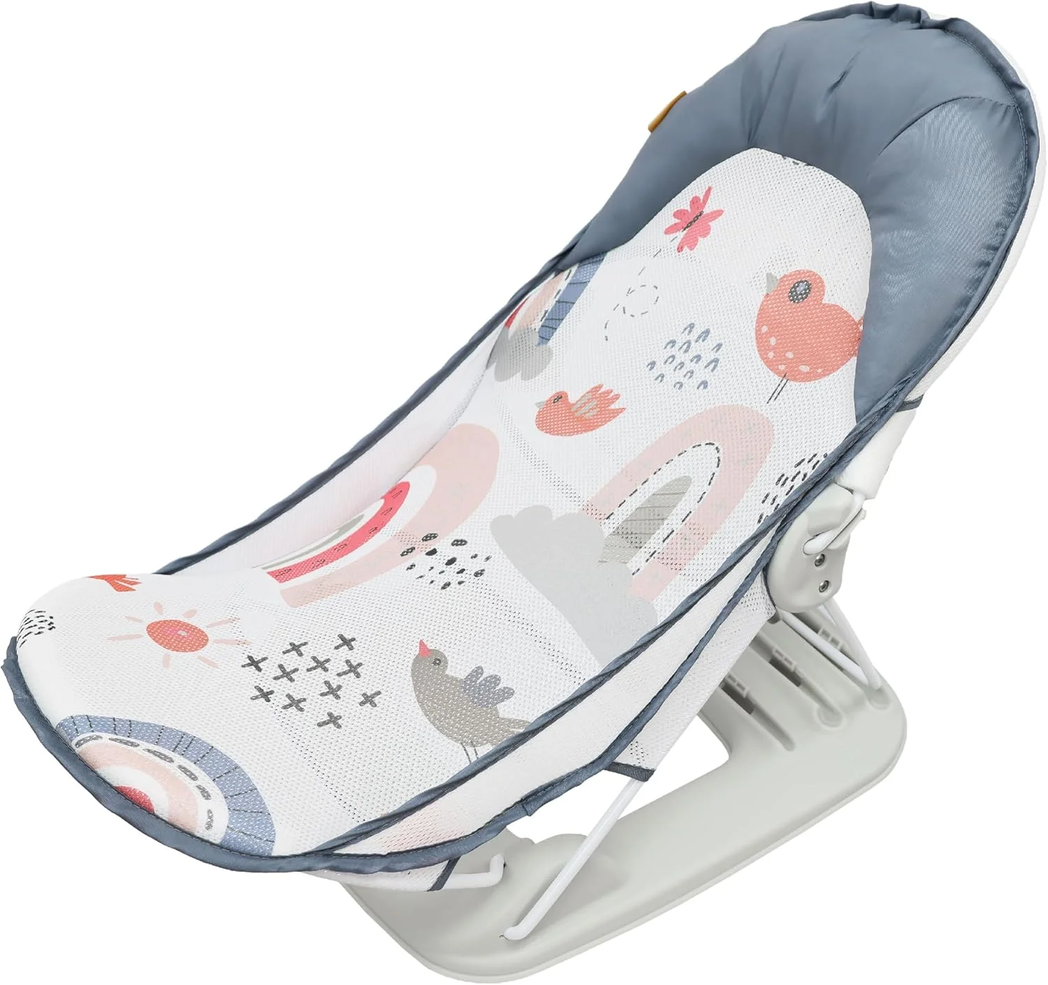 صندلی حمام کودک ماه مدل Shower Me Baby Bather - صندلی حمام کودک قابل تنظیم با 3 حالت خوابیده - صندلی نوزاد با روکش توری قابل جدا شدن/شستشو - تاشو - مناسب برای وان/سینک از 0 ماهگی - آبی