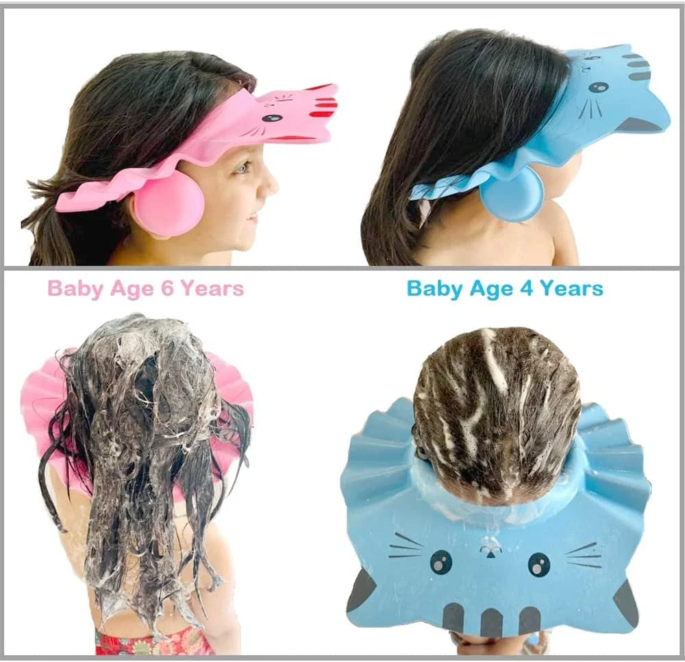 کلاه حمام کودک مامو بیر - نقاب دوش سیلیکونی قابل تنظیم، محافظ شامپو برای کودکان (بسته 3 عددی)