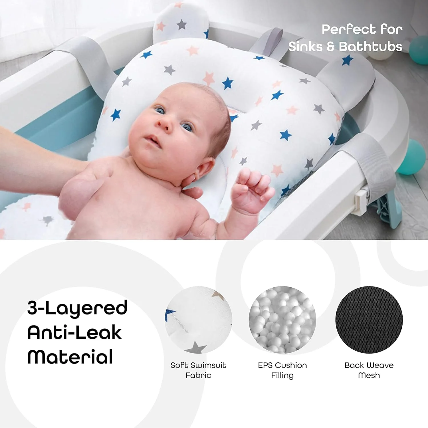 تشک حمام ضد لغزش کودک برند مون، بالشتک شناور تاشو برای حمام نوزاد، تشک صندلی وان حمام برای پشتیبانی از حمام نوزاد، 0 - 24 ماه - طرح ستاره تشک حمام ضد لغزش کودک برند مون، بالشتک شناور تاشو برای حمام نوزاد، تشک صندلی وان حمام برای پشتیبانی از حمام نوزاد، 0 - 24 ماه - طرح ستاره