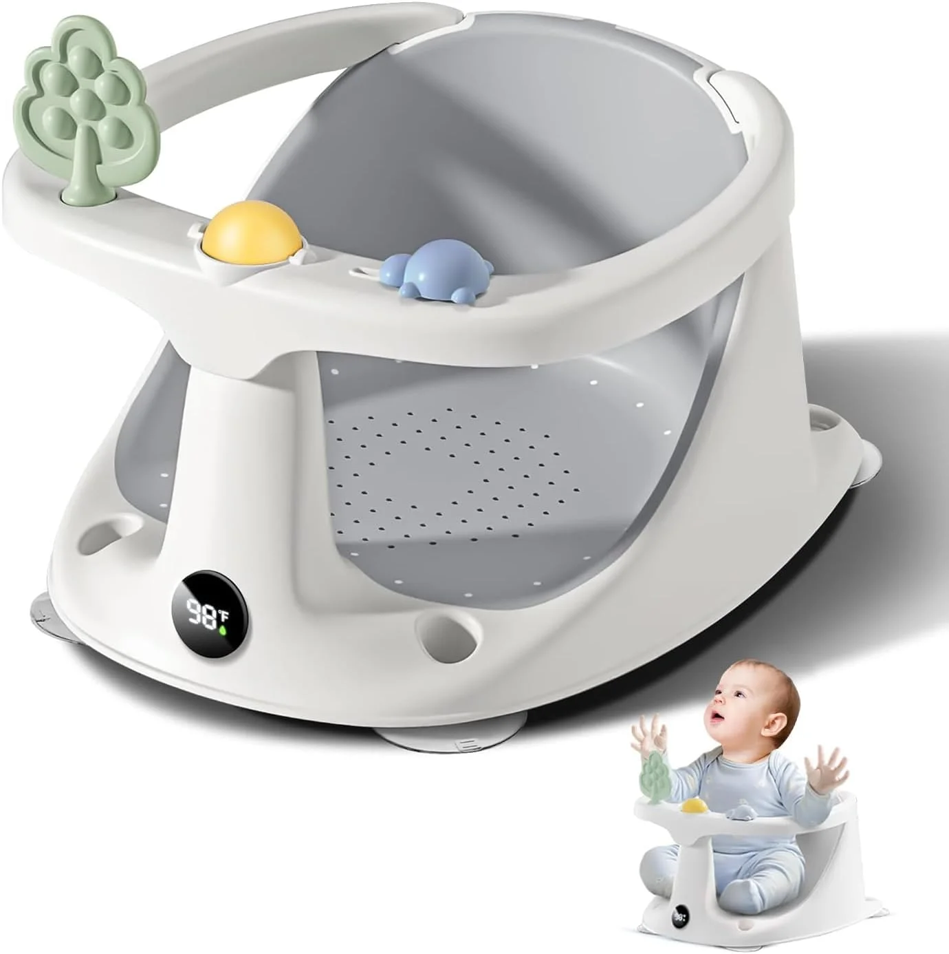 صندلی حمام کودک ماسرو ضد لغزش برای نوزادان و کودکان نوپا، صندلی حمام قابل حمل با فنجان های مکش، صندلی وان حمام ایمن برای نوزادان 6 ماهه و بالاتر، پشتیبانی از کوسن نرم صندلی حمام کودک ماسرو ضد لغزش برای نوزادان و کودکان نوپا، صندلی حمام قابل حمل با فنجان های مکش، صندلی وان حمام ایمن برای نوزادان 6 ماهه و بالاتر، پشتیبانی از کوسن نرم