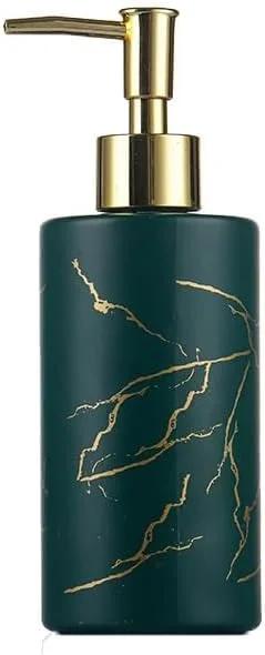 دیسپنسر صابون حمام مرمری، بطری شیشه‌ای شفاف ضخیم 320 میلی‌لیتر، بطری خالی با پمپ فشاری (سبز)
