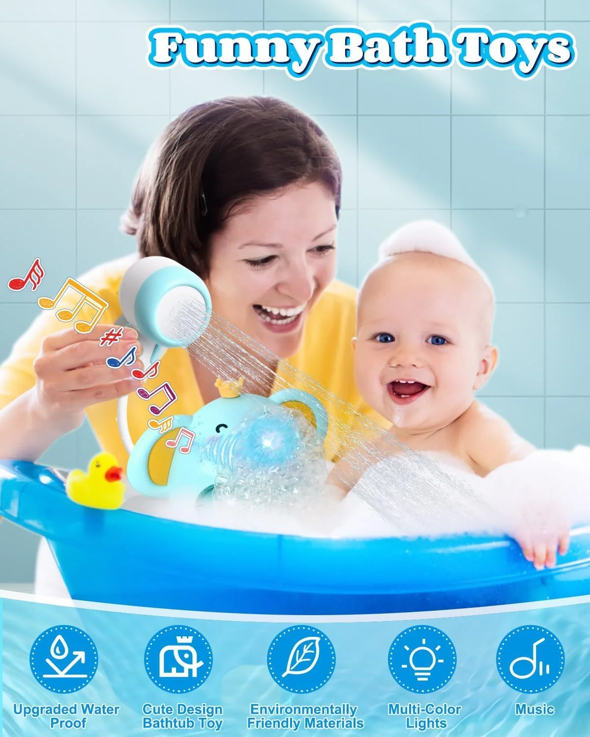 اسباب بازی حمام کودک KASTWAVE با سر دوش، فواره آب فیل و حباب ساز اتوماتیک با موسیقی و نور، پمپ آب وان حمام، لوازم ضروری تابستانی برای کودکان 1 تا 3 سال اسباب بازی حمام کودک KASTWAVE با سر دوش، فواره آب فیل و حباب ساز اتوماتیک با موسیقی و نور، پمپ آب وان حمام، لوازم ضروری تابستانی برای کودکان 1 تا 3 سال