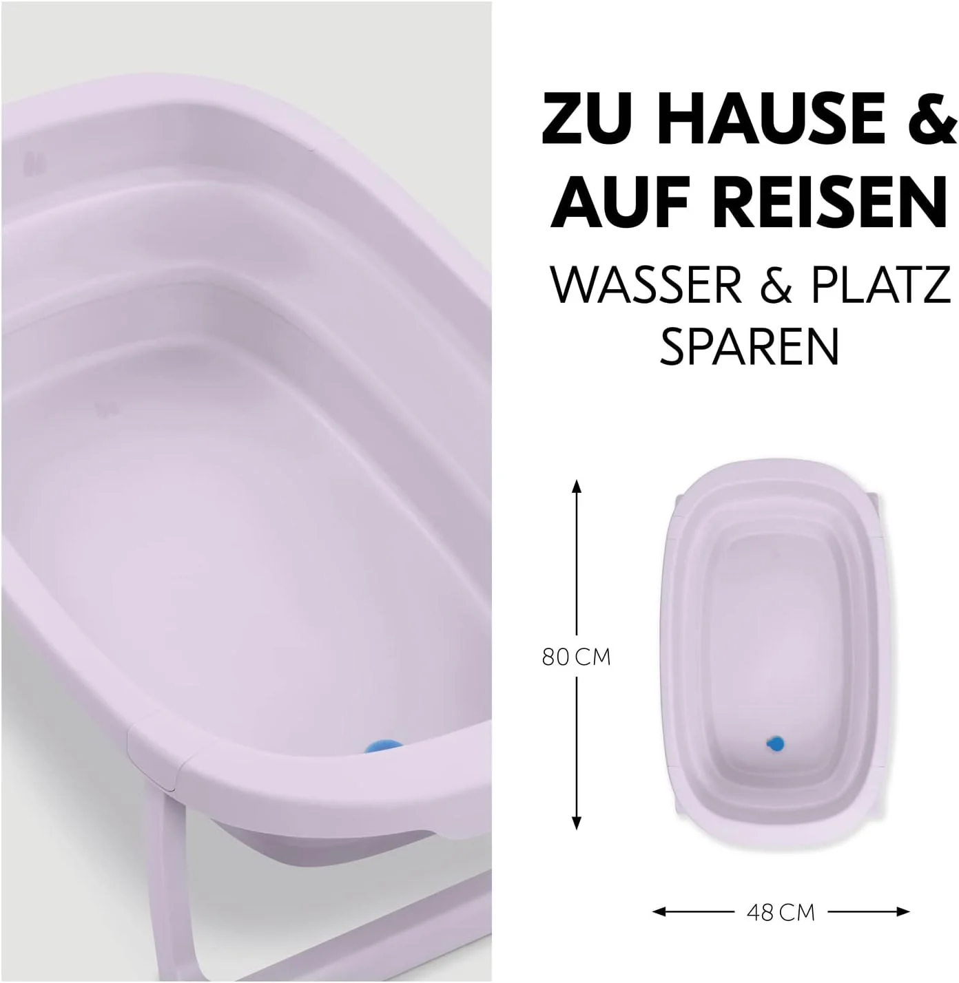 وان حمام تاشو کودک هاوک مدل Wash N Fold M، مناسب نوزادان تا 16 کیلوگرم، دارای درپوش تخلیه با تغییر رنگ در دمای بالا، جنس نرم، نصب آسان، 80 x 48 x 25 سانتی متر (اسطوخودوس)