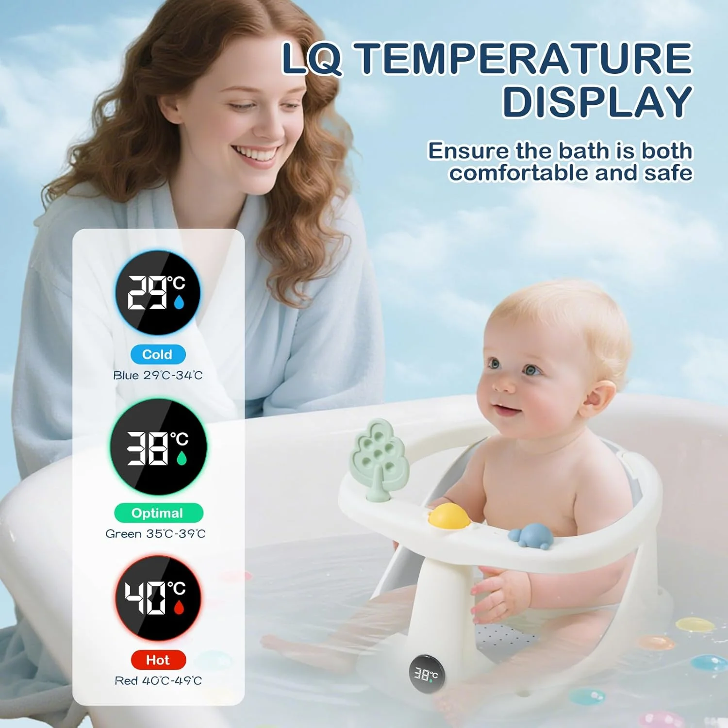 صندلی حمام کودک ERTYU مناسب برای کودکان 6-18 ماهه، صندلی وان حمام برای صندلی نشیمن کودک با نمایشگر دمای آب، لوازم ضروری نوزاد، وان کودک نوپا، تکیه گاه دوش نشسته صندلی حمام کودک ERTYU مناسب برای کودکان 6-18 ماهه، صندلی وان حمام برای صندلی نشیمن کودک با نمایشگر دمای آب، لوازم ضروری نوزاد، وان کودک نوپا، تکیه گاه دوش نشسته