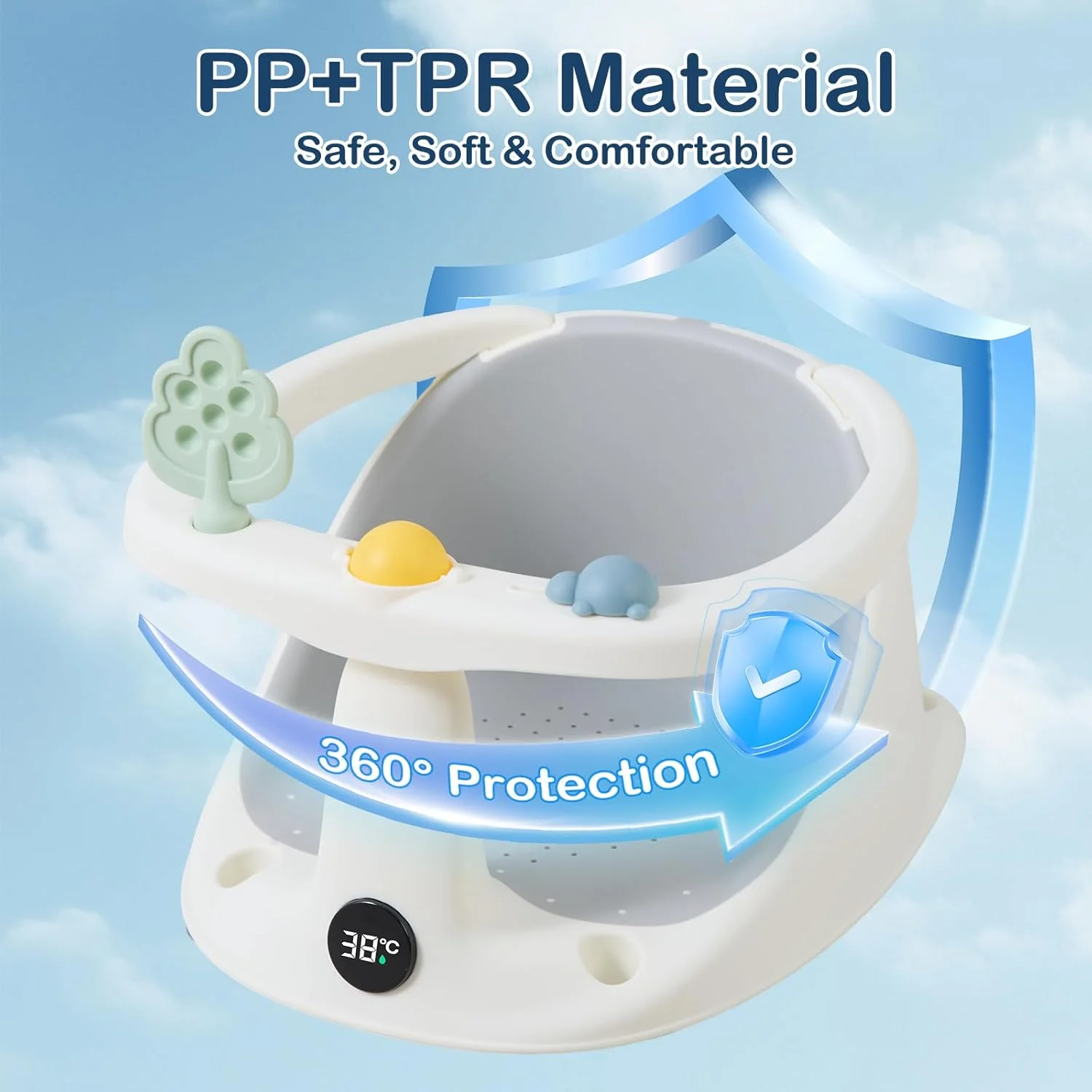 صندلی حمام کودک ERTYU مناسب برای کودکان 6-18 ماهه، صندلی وان حمام برای صندلی نشیمن کودک با نمایشگر دمای آب، لوازم ضروری نوزاد، وان کودک نوپا، تکیه گاه دوش نشسته صندلی حمام کودک ERTYU مناسب برای کودکان 6-18 ماهه، صندلی وان حمام برای صندلی نشیمن کودک با نمایشگر دمای آب، لوازم ضروری نوزاد، وان کودک نوپا، تکیه گاه دوش نشسته