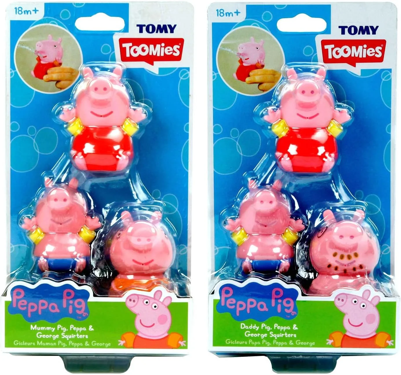 تامی تومیز E73159 Peppa، Daddy Pig، Peppa & George Squirters، اسباب بازی های کودک، اسباب بازی های کودکان برای بازی با آب، لوازم جانبی سرگرم کننده حمام برای نوزادان و کودکان نوپا، مناسب برای 18 ماهگی، 2، 3 و 4 ساله ها، صورتی، کوچک