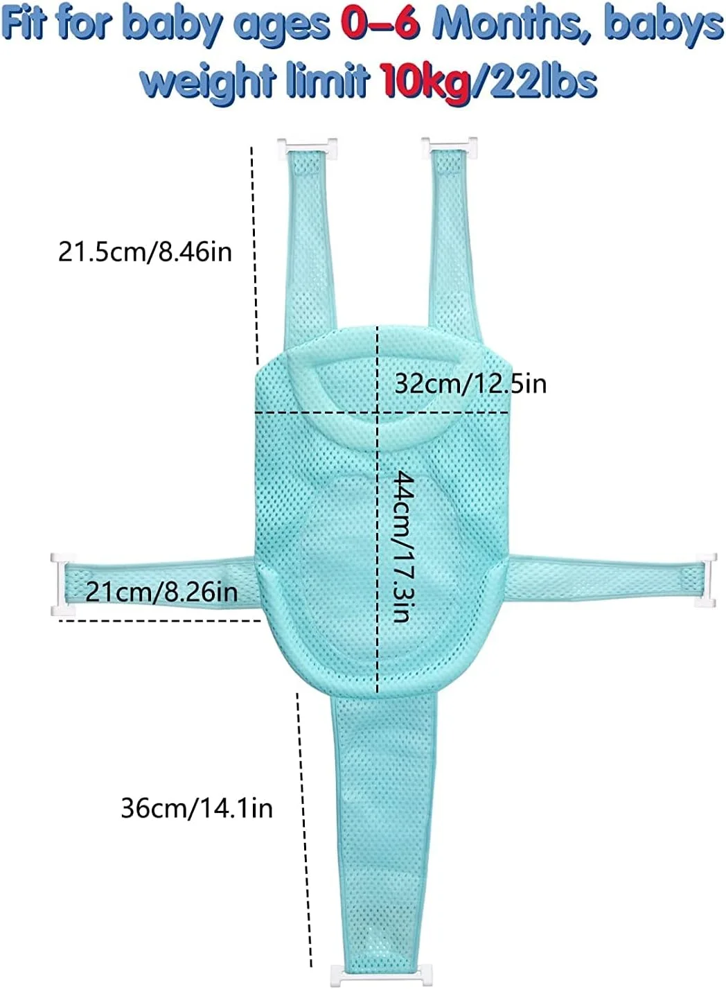 توری پشتیبانی صندلی حمام کودک ELECDON، تشک پشتیبانی صندلی حمام نوزاد، توری دوش نوزاد پنج نقطه ای راحت و قابل تنظیم ضد لغزش، توری نشیمن وان برای نوزاد 0-6 ماهه آبی