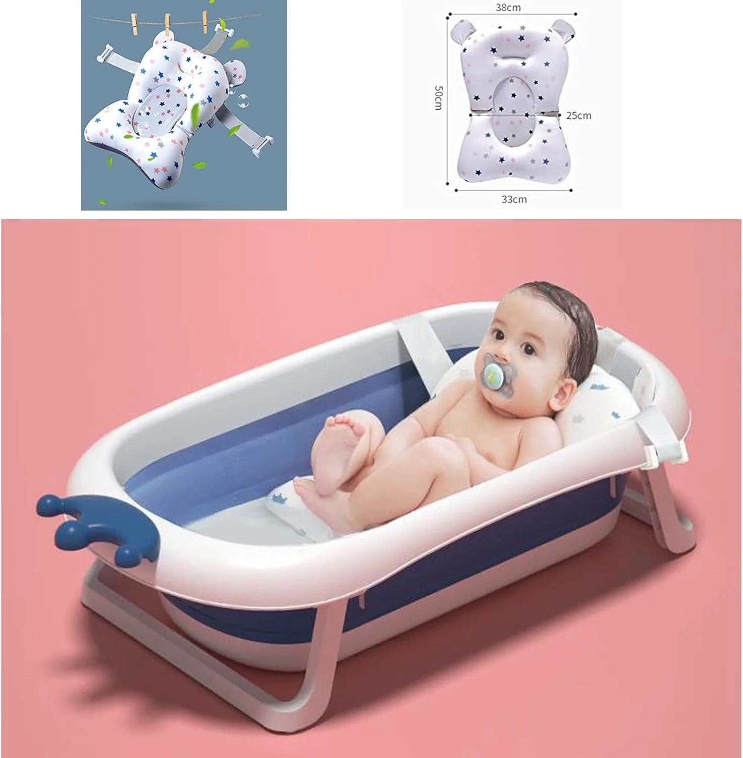 فقط پد بالشتک حمام نوزاد، تخت حمام نوزاد قابل تنظیم، تشک حمام نرم و ضد لغزش، پشتیبانی از وان نوزاد، صندلی حمام تاشو، بالش پشت نوزاد، پد شناور نوزاد، 0-12 ماه، بدون وان