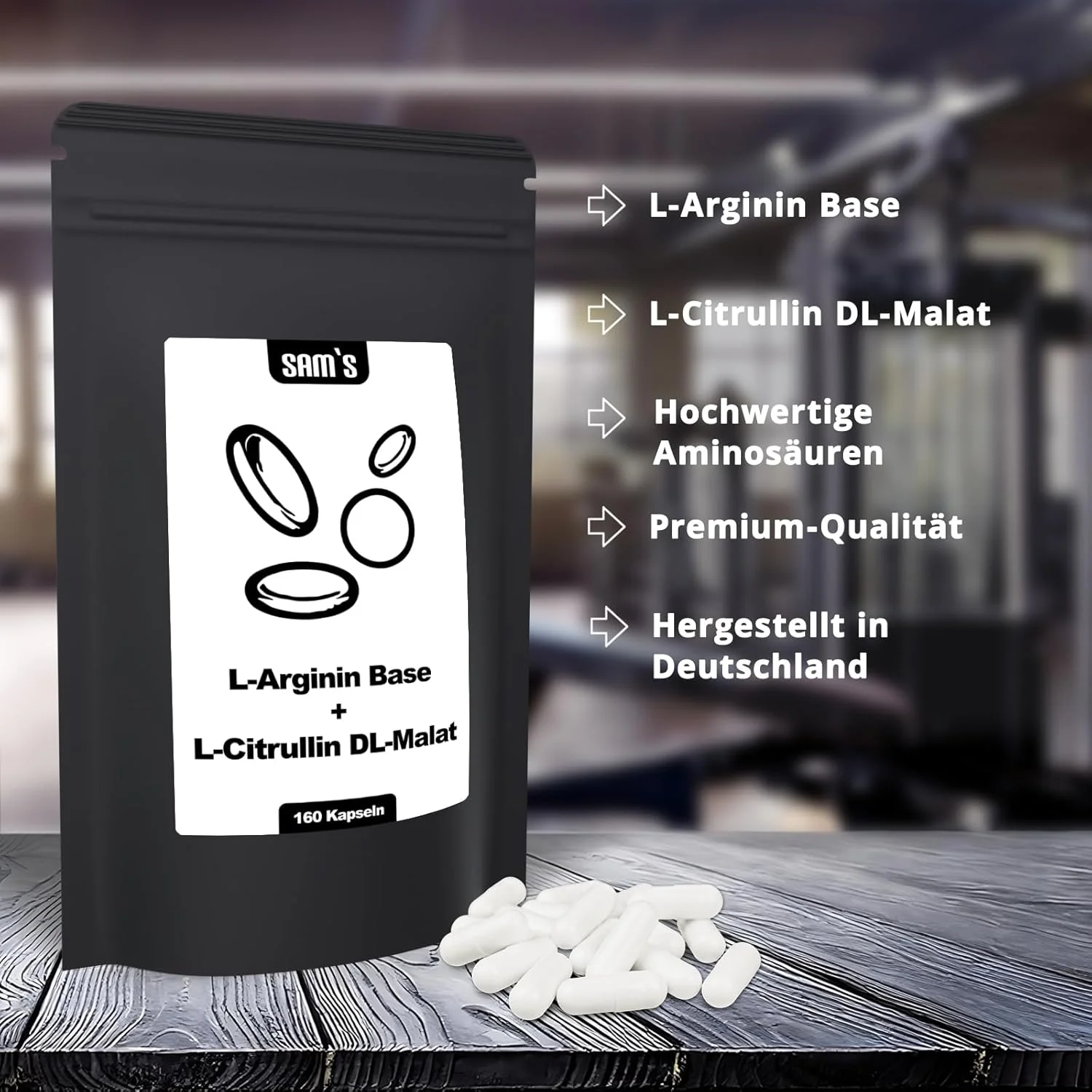 ال-آرژنین + ال-سیترولین SAM'S، آرژنین گیاهی با خلوص 99٪، 160 کپسول، دوز بالا، وگان، تولید شده در آلمان