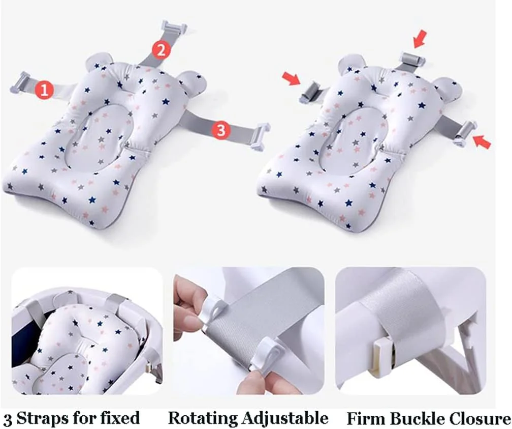 فقط پد بالشتک حمام نوزاد، تخت حمام نوزاد قابل تنظیم، تشک حمام نرم و ضد لغزش، پشتیبانی از وان نوزاد، صندلی حمام تاشو، بالشتک پشتی نوزاد، پد شناور نوزاد، 0-12 ماه، بدون وان