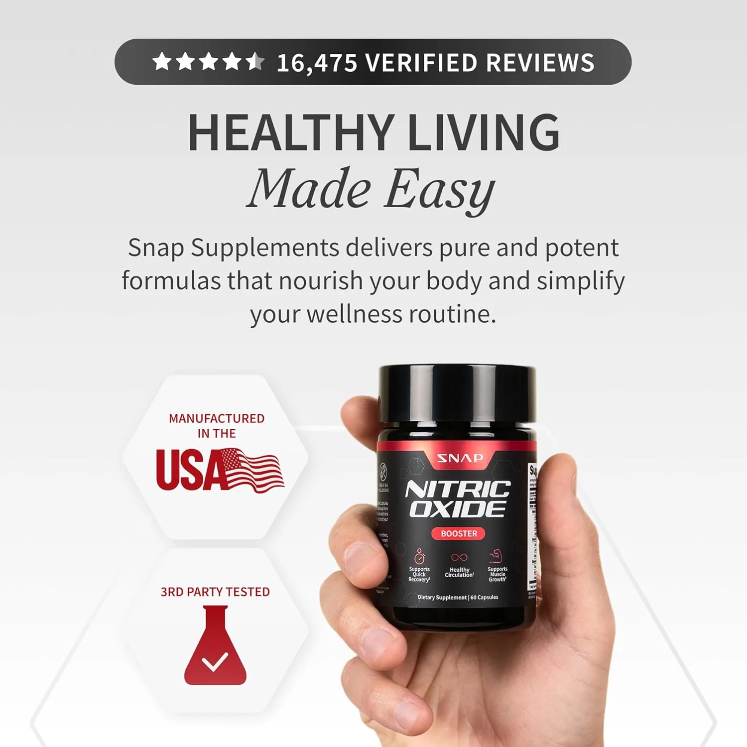 مکمل اکسید نیتریک Snap Supplements - مکمل قبل از تمرین با ال آرژنین، ال سیترولین، تورین برای عضله سازی، قدرت و استقامت، انرژی آمینو، 60 کپسول مکمل اکسید نیتریک Snap Supplements - مکمل قبل از تمرین با ال آرژنین، ال سیترولین، تورین برای عضله سازی، قدرت و استقامت، انرژی آمینو، 60 کپسول