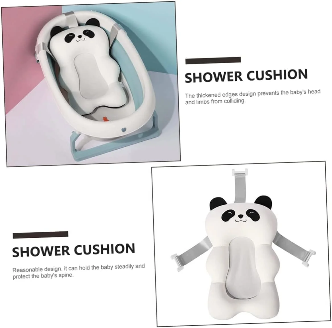 بالش آغوشی نوزاد، تشک پاندا برای حمام، توری حمام، پشتیبانی از وان با پد، مناسب نوزاد تازه متولد شده و کودک نوپا، پشتیبانی ضخیم برای نشستن در حمام، صندلی سفید ضد لغزش قابل تنظیم برای نوزاد