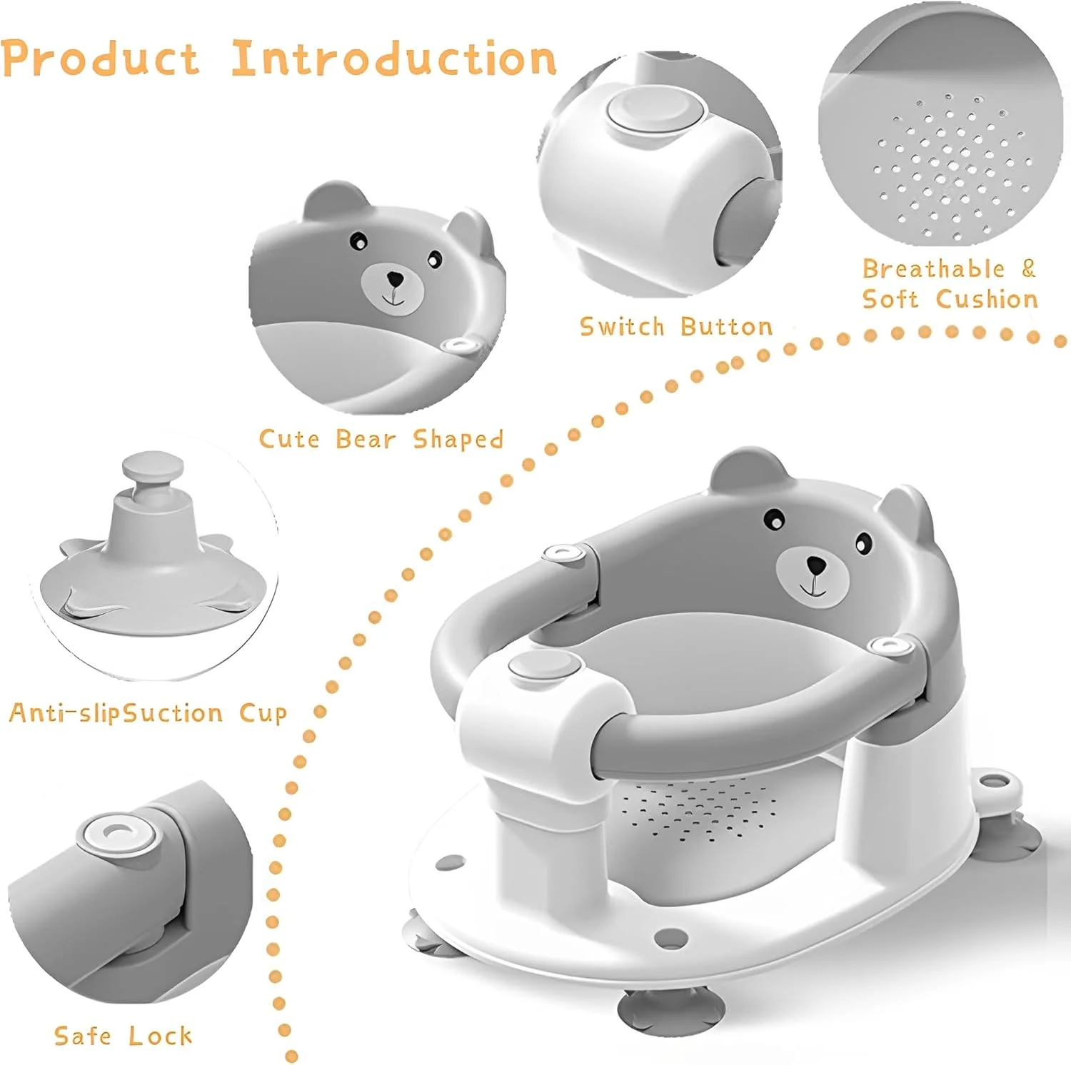 صندلی حمام کودک Beauenty - صندلی وان ایمن و ضد لغزش برای نوزادان، 6+ ماه، صندلی وان جمع و جور کودک نوپا با کوسن نرم و 4 فنجان مکش، ضد لغزش، جداشدنی، مناسب برای زمان حمام نوزاد (خاکستری) صندلی حمام کودک Beauenty - صندلی وان ایمن و ضد لغزش برای نوزادان، 6+ ماه، صندلی وان جمع و جور کودک نوپا با کوسن نرم و 4 فنجان مکش، ضد لغزش، جداشدنی، مناسب برای زمان حمام نوزاد (خاکستری)