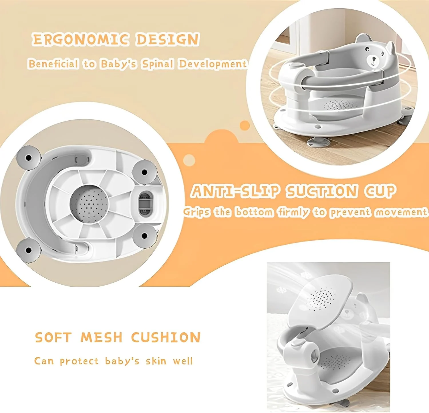 صندلی حمام کودک Beauenty - صندلی وان ایمن و ضد لغزش برای نوزادان، 6+ ماه، صندلی وان کودک جمع و جور با کوسن نرم و 4 فنجان مکش، ضد لغزش، جداشدنی، ایده آل برای زمان حمام نوزاد (خاکستری) صندلی حمام کودک Beauenty - صندلی وان ایمن و ضد لغزش برای نوزادان، 6+ ماه، صندلی وان کودک جمع و جور با کوسن نرم و 4 فنجان مکش، ضد لغزش، جداشدنی، ایده آل برای زمان حمام نوزاد (خاکستری)