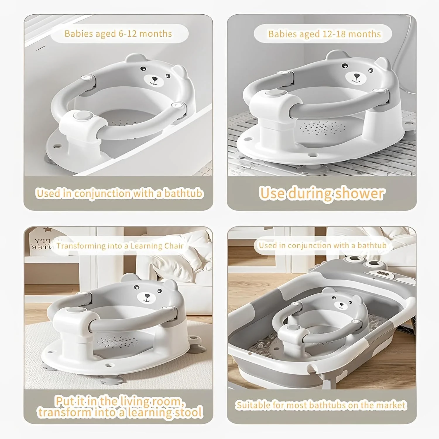 صندلی حمام کودک Beauenty - صندلی وان ایمن و ضد لغزش برای نوزادان، 6+ ماه، صندلی وان جمع و جور کودک نوپا با کوسن نرم و 4 فنجان مکش، ضد لغزش، جداشدنی، مناسب برای زمان حمام نوزاد (خاکستری) صندلی حمام کودک Beauenty - صندلی وان ایمن و ضد لغزش برای نوزادان، 6+ ماه، صندلی وان جمع و جور کودک نوپا با کوسن نرم و 4 فنجان مکش، ضد لغزش، جداشدنی، مناسب برای زمان حمام نوزاد (خاکستری)