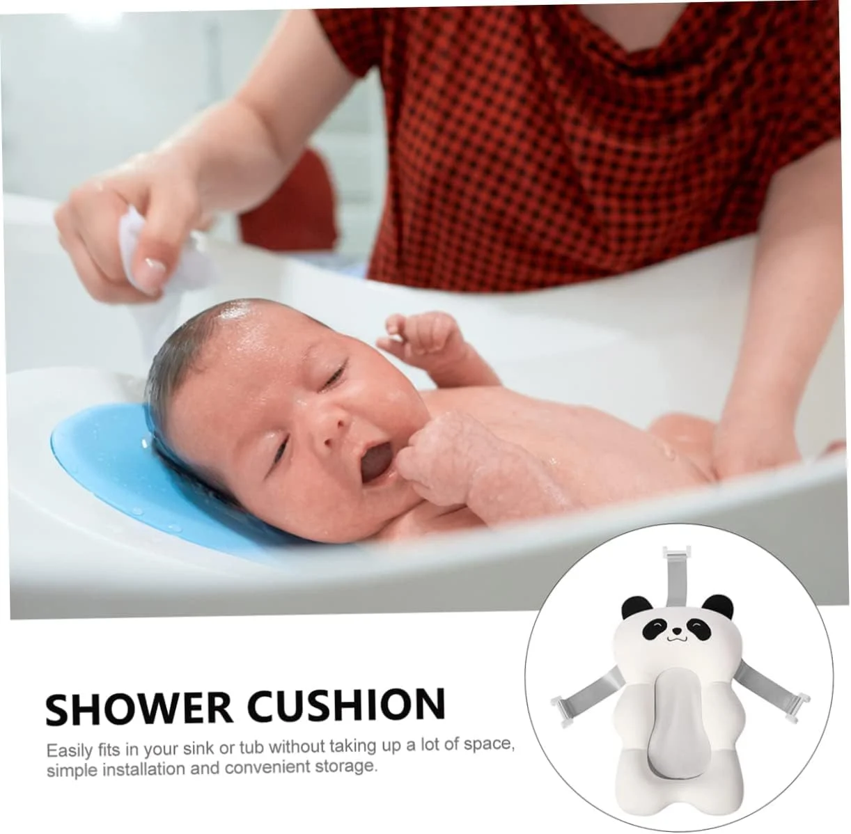 بالش آغوشی نوزاد، تشک پاندا برای حمام، توری حمام، پشتیبانی از وان با پد، مناسب نوزاد تازه متولد شده و کودک نوپا، پشتیبانی ضخیم برای نشستن در حمام، صندلی سفید ضد لغزش قابل تنظیم برای نوزاد