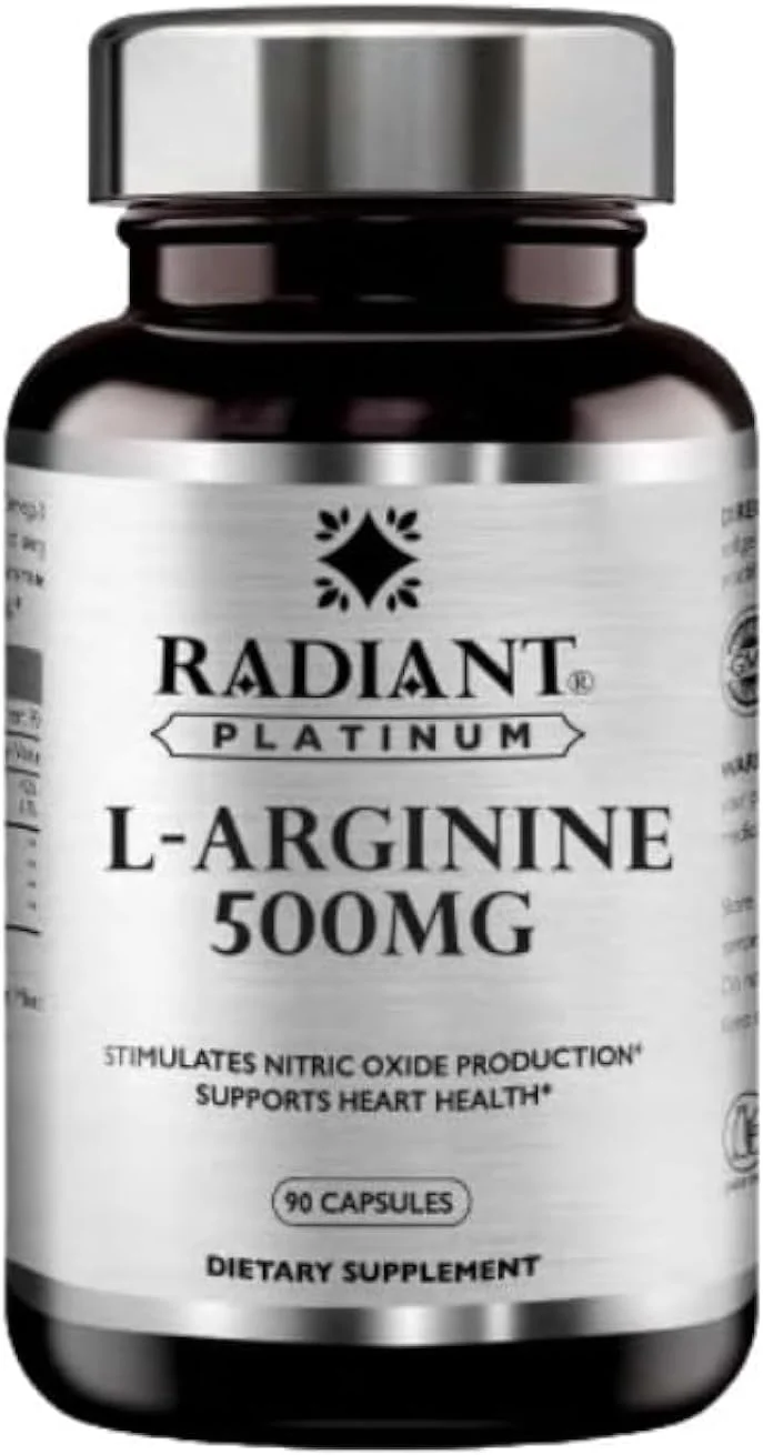 ال-آرژنین 500 میلی گرم رادیانت پلاتینیوم | تحریک تولید اکسید نیتریک | پشتیبانی از سلامت قلب و بهبود استقامت | کمک به بهبود زخم و رشد عضلات | 90 کپسول