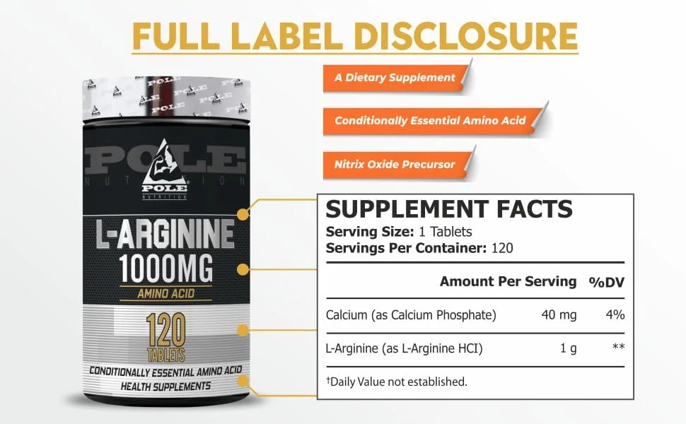 ال آرژنین 1000 میلی گرم Pole Nutrition | 120 سروینگ ال آرژنین 1000 میلی گرم Pole Nutrition | 120 سروینگ