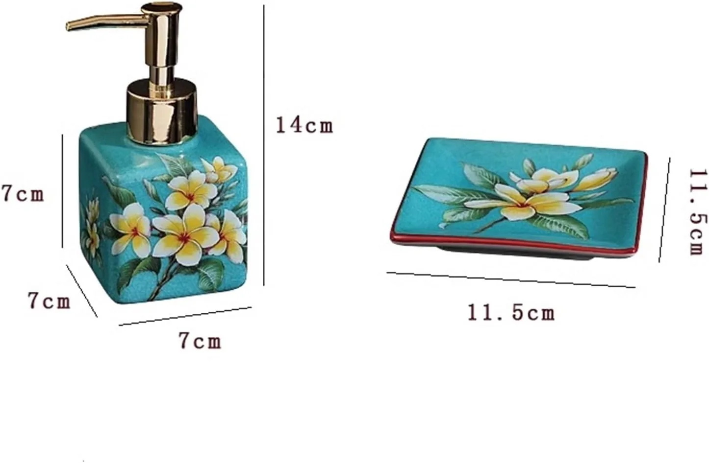 جامایع دستشویی، جامایع دستشویی حمام، جامایع لوکس با طرح چاپی رترو چینی 200 میلی لیتری برای حمام، جامایع سرامیکی مایع برای روی میز حمام با پمپ پلاستیکی طلایی، صورتی، 2