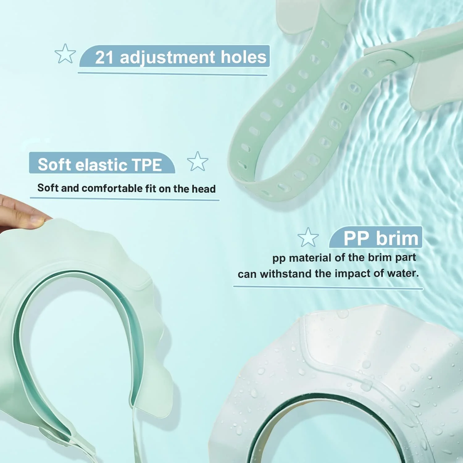 کلاه حمام کودک Azonee، محافظ شستشوی موی کودک قابل تنظیم، کلاه شامپو، محافظ حمام، کلاه آفتابگیر، محافظت از سر، چشم و گوش، ضد آب، کلاه حمام سیلیکونی نرم برای کودکان نوپا - آبی