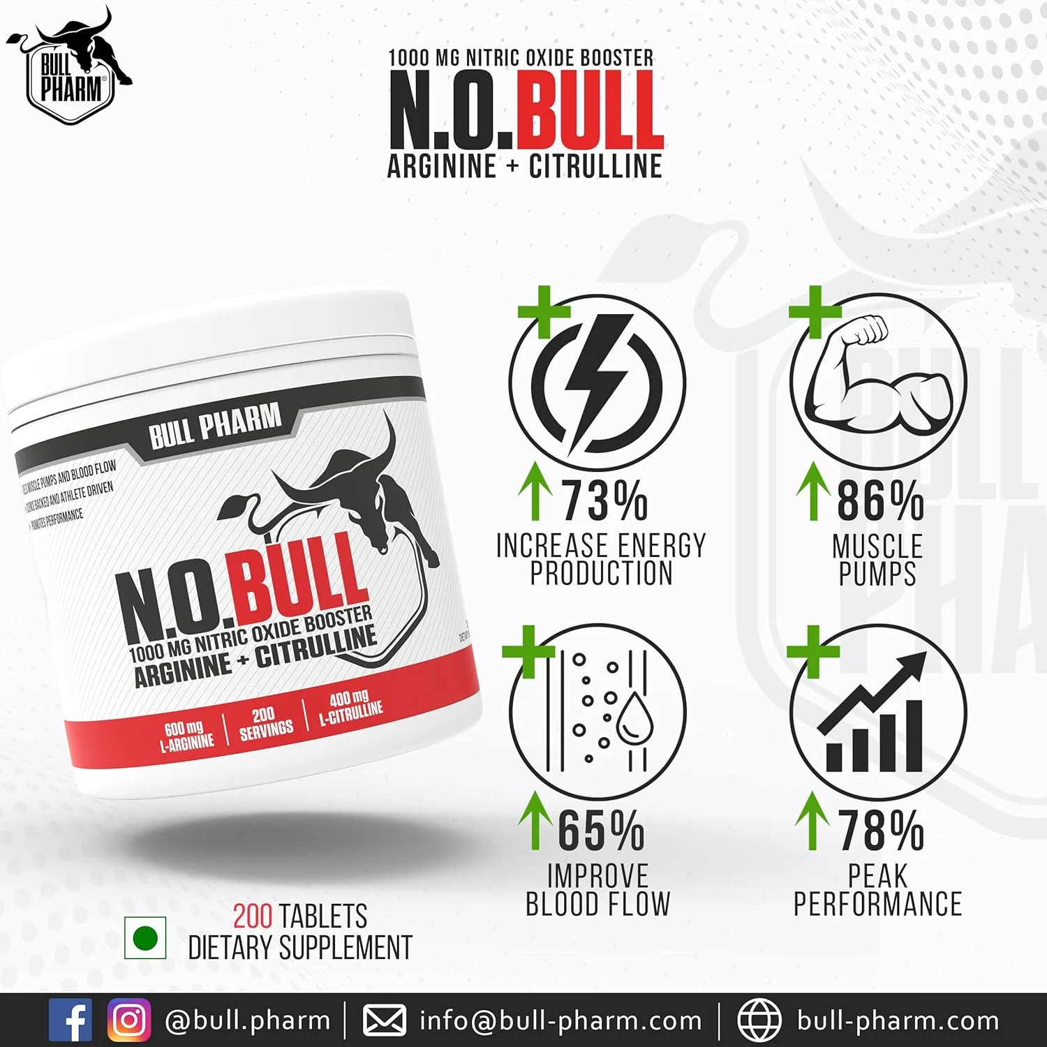 مکمل اکسید نیتریک N.O.BULL | حاوی ال-آرژنین و ال-سیترولین | پشتیبانی از رشد عضلات، عروق و قدرت بیشتر | تقویت کننده HGH | قبل از تمرین | وگان | غیر GMO | دارای تاییدیه FSSAI - 200 قرص مکمل اکسید نیتریک N.O.BULL | حاوی ال-آرژنین و ال-سیترولین | پشتیبانی از رشد عضلات، عروق و قدرت بیشتر | تقویت کننده HGH | قبل از تمرین | وگان | غیر GMO | دارای تاییدیه FSSAI - 200 قرص