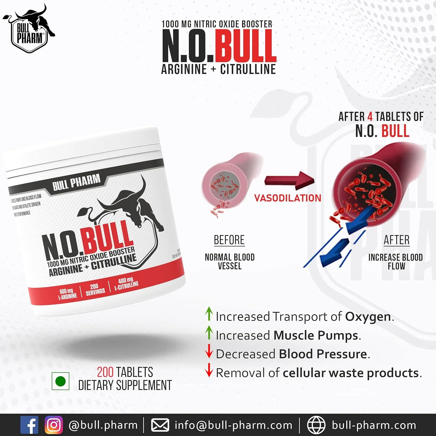 مکمل اکسید نیتریک N.O.BULL | حاوی ال-آرژنین و ال-سیترولین | پشتیبانی از رشد عضلات، عروق و قدرت بیشتر | تقویت کننده HGH | قبل از تمرین | وگان | غیر GMO | دارای تاییدیه FSSAI - 200 قرص مکمل اکسید نیتریک N.O.BULL | حاوی ال-آرژنین و ال-سیترولین | پشتیبانی از رشد عضلات، عروق و قدرت بیشتر | تقویت کننده HGH | قبل از تمرین | وگان | غیر GMO | دارای تاییدیه FSSAI - 200 قرص