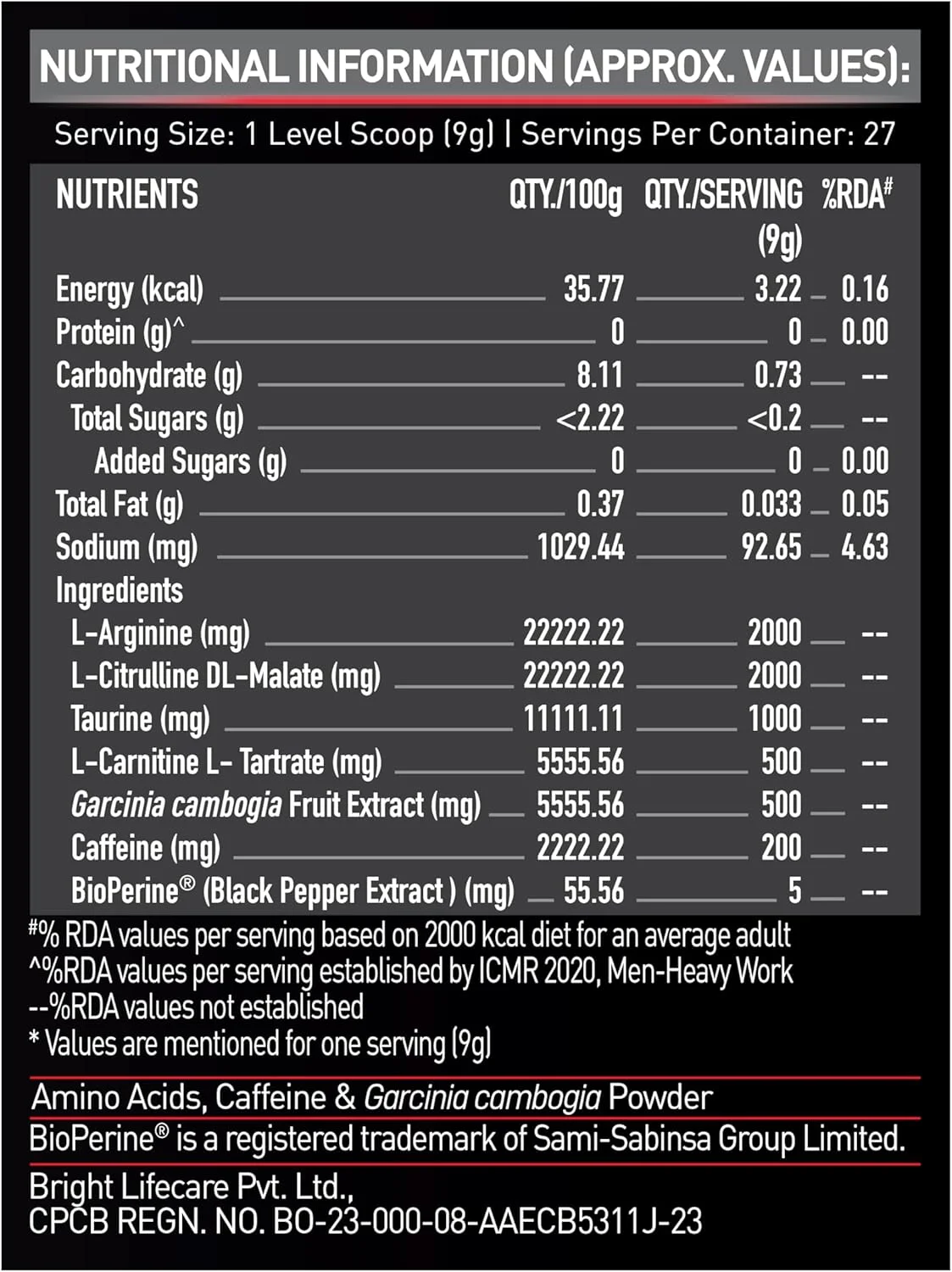 پودر قبل از تمرین MuscleBlaze Ripped برای بزرگسالان (تمشک لیموناد، 250 گرم، 27 سروینگ) 4000 میلی گرم سیترولین و ال-آرژنین، 500 میلی گرم ال-کارنیتین، 500 میلی گرم عصاره گارسینیا