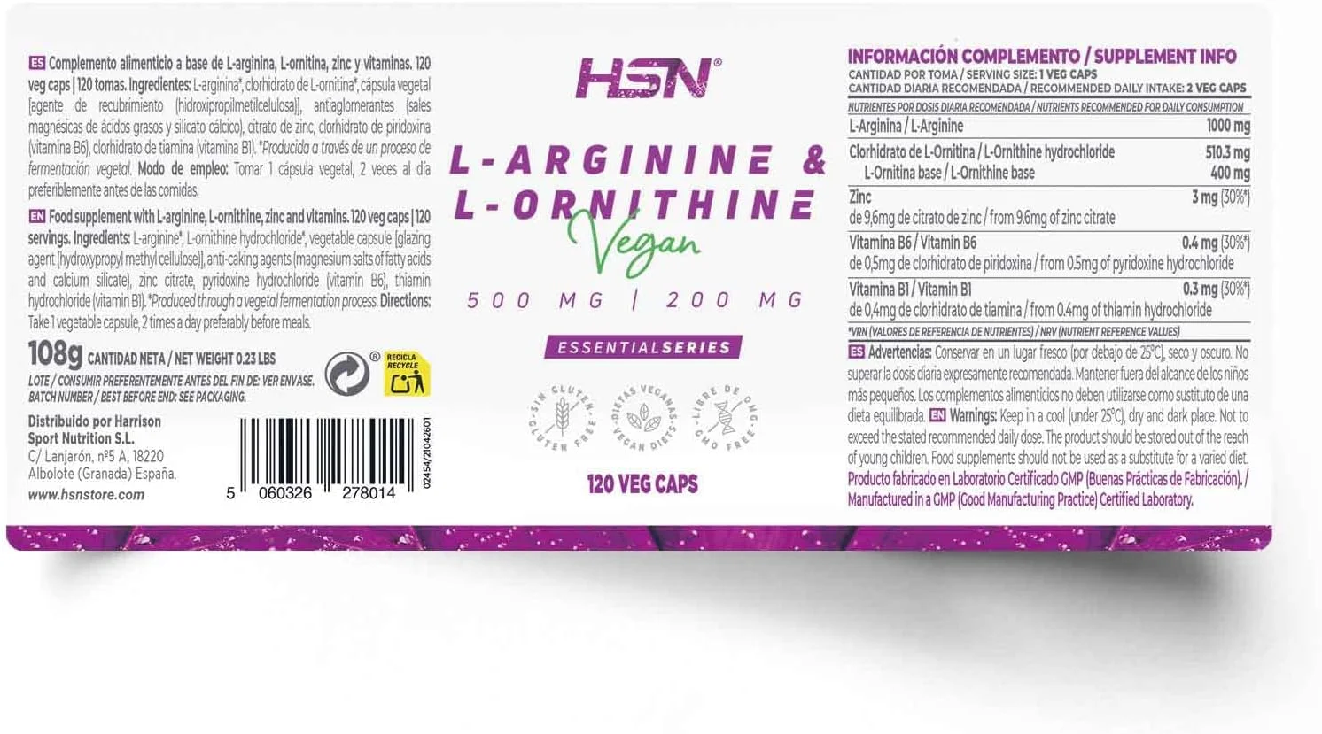 اچ اس ان اسنشیالز ال-آرژنین ال-اورنیتین 500 میلی گرم/200 میلی گرم - 120 کپسول گیاهی اچ اس ان اسنشیالز ال-آرژنین ال-اورنیتین 500 میلی گرم/200 میلی گرم - 120 کپسول گیاهی